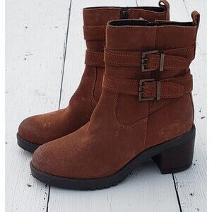 $240 Vintage Foundry Co Women's Charmaine Buckle Leather Camel Boots US 7 / 37.5